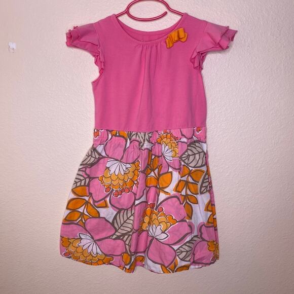 Cherokee Pink Orange Floral Print Dress 5T - Picture 1 of 6
